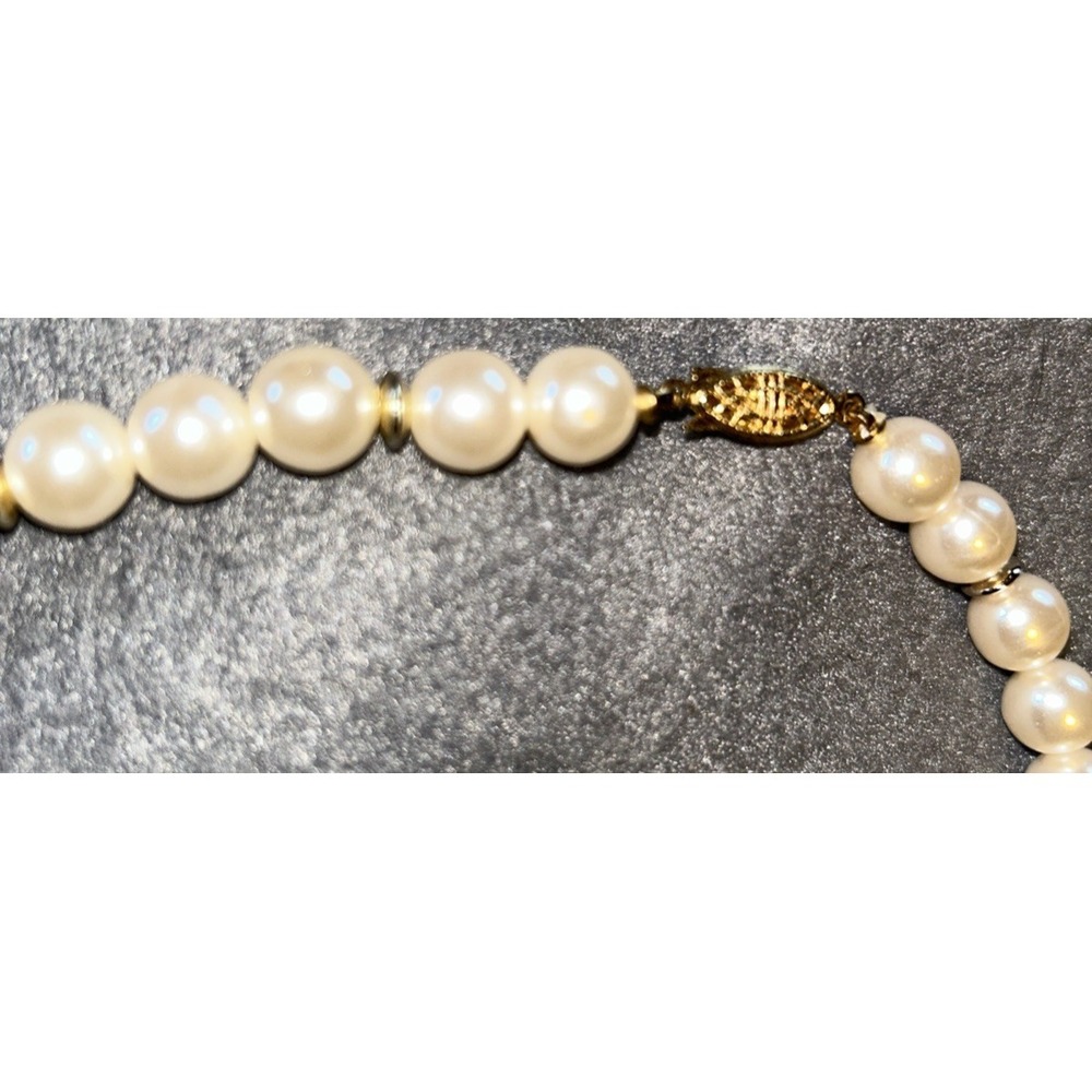 VTG Painted Floral Glass Beaded Necklace, Faux Pearls, graduated 28" - Picture 4 of 6